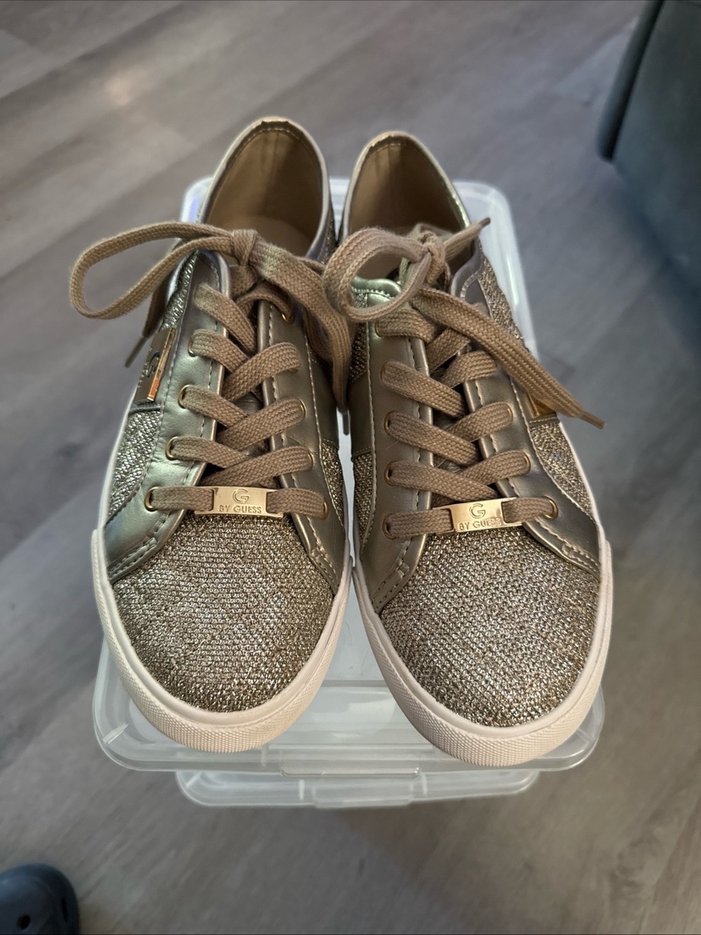 GUESS Metallic Gold-Tone Women's Lace-Up Sneakers
